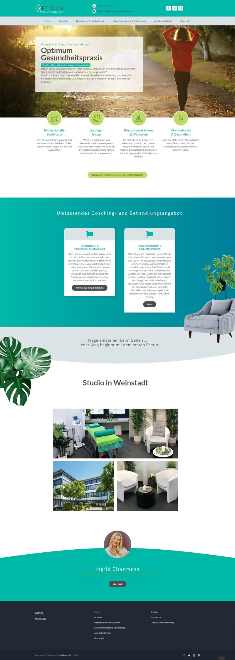 Startseite der Optimum Gesundheitspraxis Website