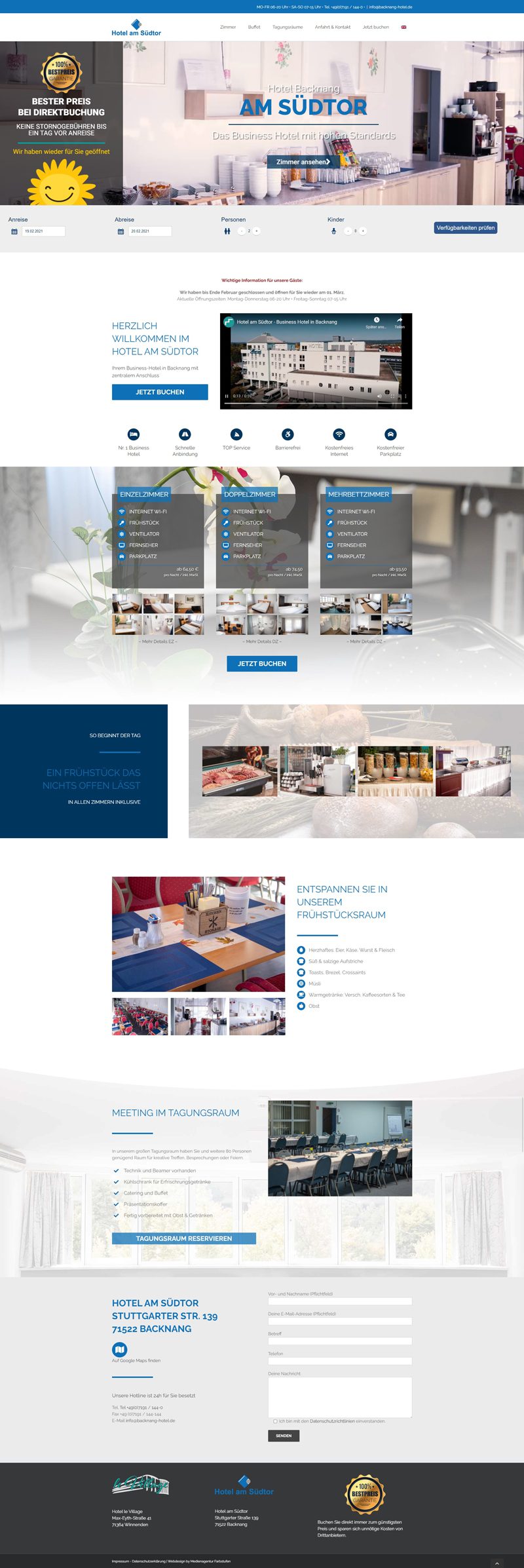 Startseite der Website vom Hotel am Südtor