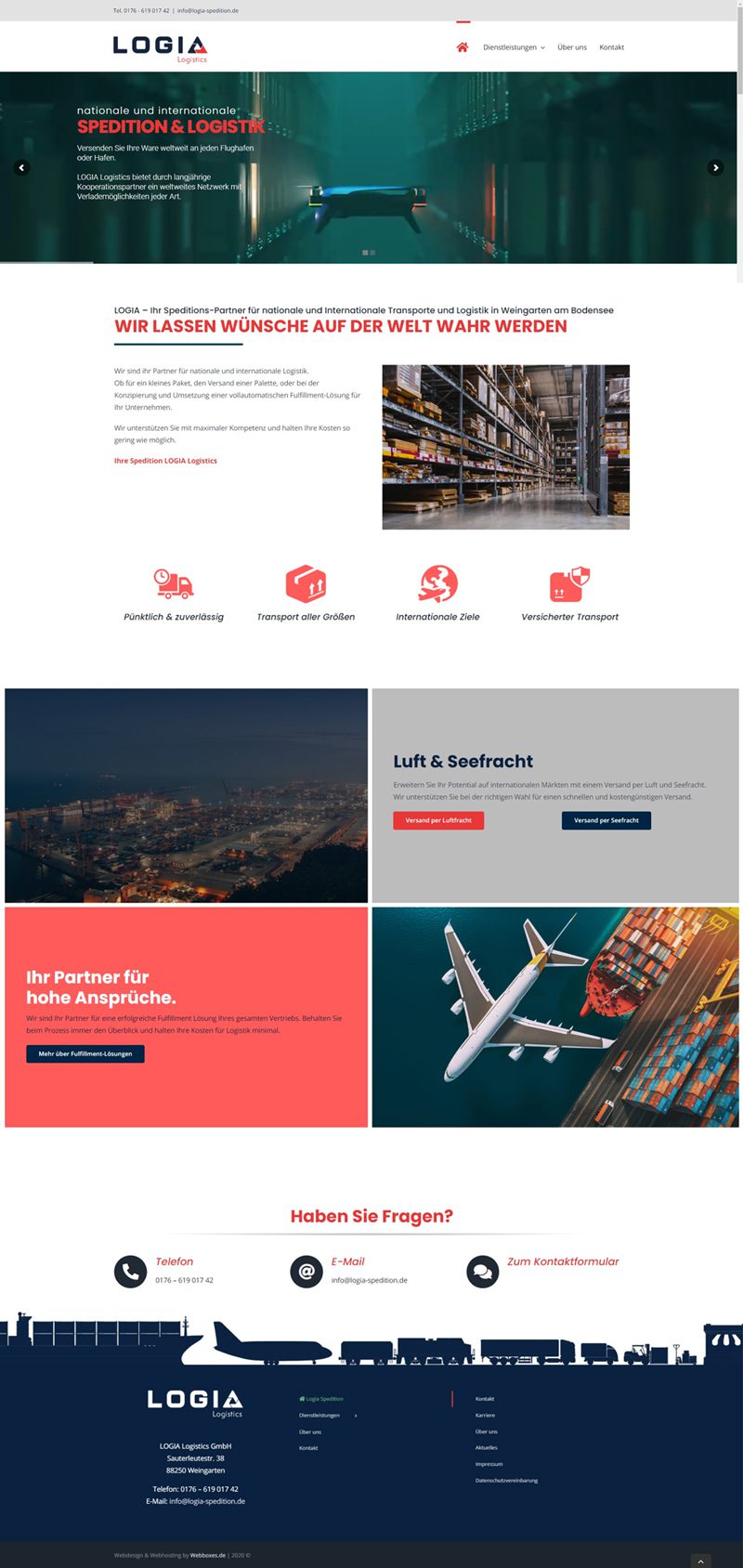 Startseite der Website von Logia Logistics