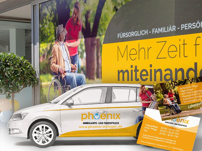 Verschiedene Designprodukte von Webboxes für den Pflegedienst Phoenix